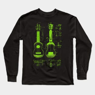 Neon Green Ukulele Da Vinci Blueprint Long Sleeve T-Shirt